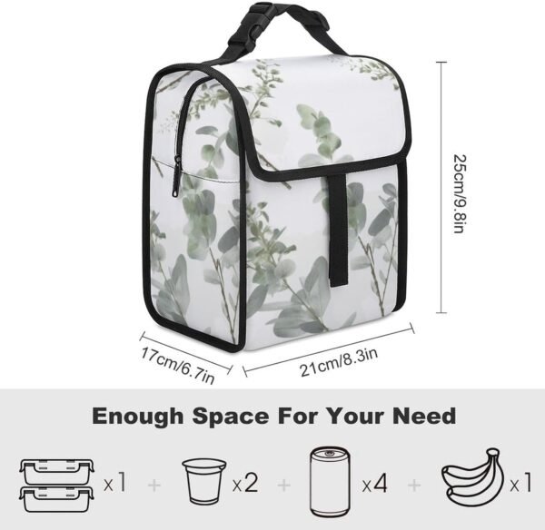 Lunch Bag for Men Women Insulated Lunch Box White Natural Greenery Twig Lunchbox Lunch Tote Bag for Work Lunch Bag with Side Pockets - Image 2