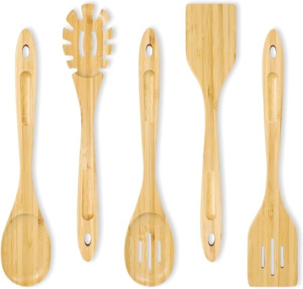 Kitchen Utensils Set - 6 Piece -wooden Spoons -Cooking Spoon Set -Wooden utensils set .Cutlery Set Made of Natural Bamboo -Cooking Utensils Wooden Spatula Comfortable Handle Wooden Kitchen Utensils - Image 2