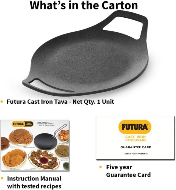 HAWKINS Futura 24 cm Cast Iron Tava, Cast Iron Tawa for Roti, Cast Iron Cookware for Kitchen, Black (CIT24) - Image 7