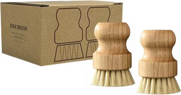 Pot Brush. Natural sisal Brush for Kitchen. Dishwashing Scrubber with Short Wooden Handle. Kitchen Brush for Cleaning pots, Pans,Vegetables, Dishes. 2 PCs. - Image 3