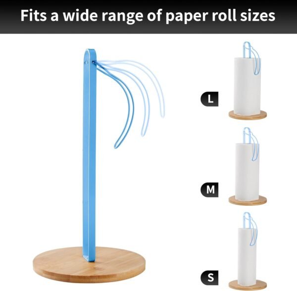 TONLEA Wood Paper Towel Holder with Fixer, Paper Towel Holder Countertop, Kitchen Towel Holder Free-Standing with Fixed or Non-Slip Wooden Base-Blue - Image 4