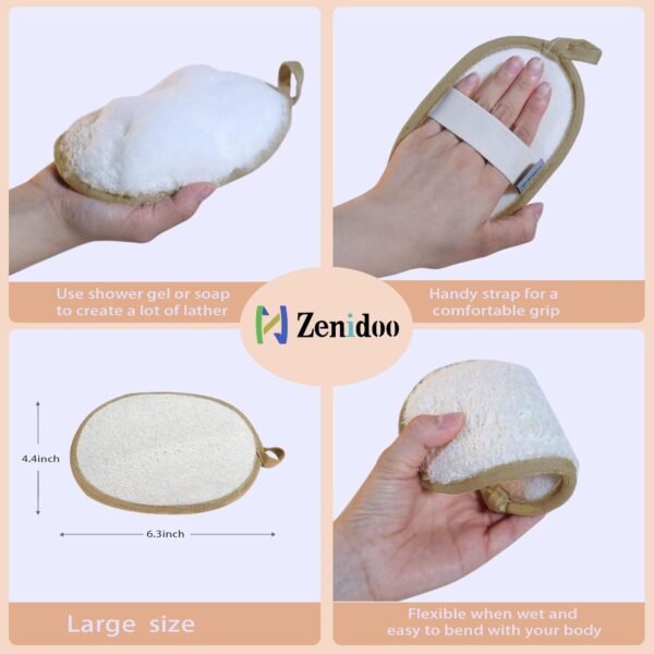 Exfoliating Loofah Sponge Body Scrubber（3 Pack),Zenidoo Natural Loofah Pads Bath Shower Loofa Sponge for Women and Men,Made with Eco-Friendly and Biodegradable Luffa Pads,Large Size - Image 4
