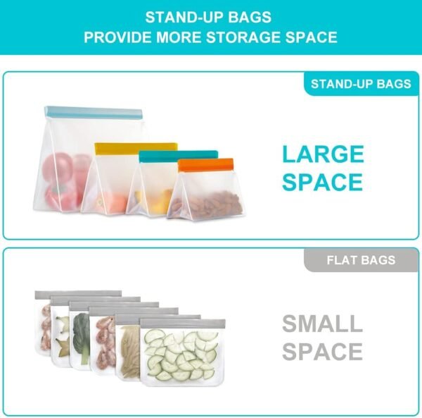 Reusable Food Storage Bags Stand Up, 9 Pack Ziplock Reusable Freezer Bags, Leakproof Storage Gallon Bags, Reusable Food Bags, Sandwich Bags, Reusable Snack Bags - Image 5