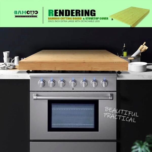 30 x 21 in Extra Large Bamboo Cutting Board and Stovetop Cover, Stove Top Cover Chopping Board with Detachable Legs and Juice Groove, Sink Cover Board, for Restaurant Kitchen Countertop - Image 4
