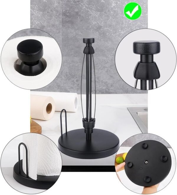 Paper Towel Holder Countertop,Simply Tear Black Paper Towel Holder with Ratchet Mechanism,Metal Paper Towel Holder Stand with Weighted Base Suction Cups,for Kitchen Bathroom - Image 3