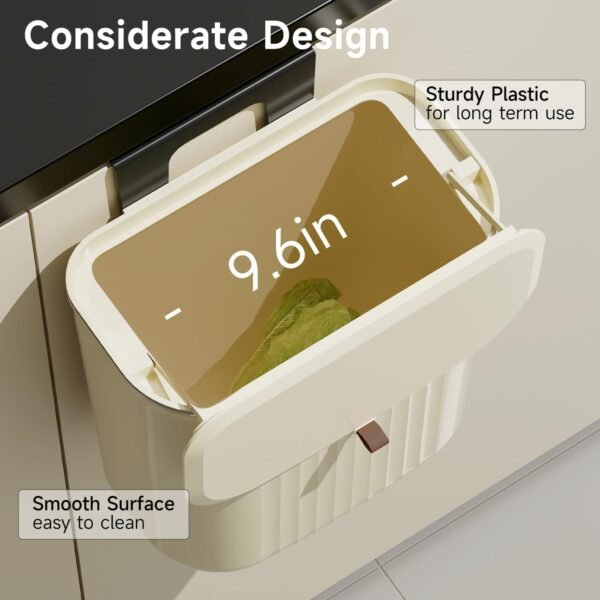 1.8gal/7L Compost Bin Kitchen for Counter Top or Under Sink, Plastic Hanging Trash Can with Lid, Wall Mounted Garbage Can for Bathroom, Office, RV - Image 5