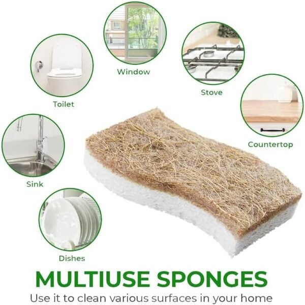 Eco Friendly Scrubbing Sponge, 6-Pack, Biodegradable, All Natural, Plant Based Kitchen and Bath, Multi-Surface Scrubber Sponge - Image 3
