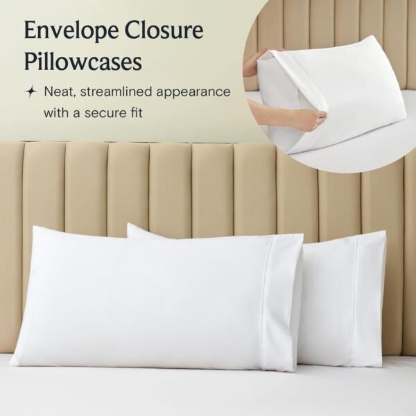 LuxClub 6 PC King Size Sheet Set Bed Sheets Deep Pockets 18" Eco Friendly Wrinkle Free Cooling Bed Sheets Machine Washable Hotel Bedding Silky Soft - White King - Image 6