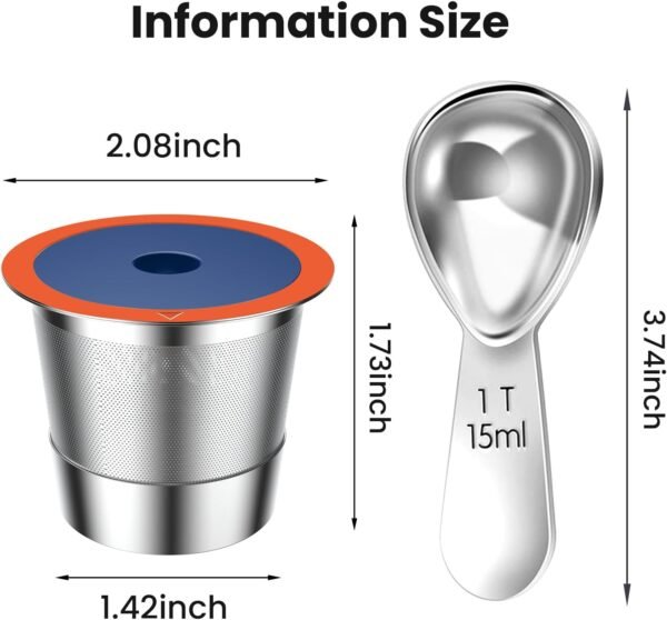 Stainless Steel Reusable K Cups for Keuring 2.0& 1.0, Reusable Coffee Pods for Keuring Coffee Maker,2 Pack Reusable K Cups with 1 Pack Coffee Scoop, Permanent K Cup Filters （2Pack) - Image 3