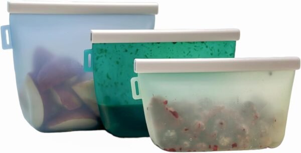 Reusable Silicone Food Storage Bags, 3 pack, Multi Use Leakproof Meal Prep Containers & Freezer Bags, Lunch Bags | Makeup Bag & Travel Containers | BPA Free, Dishwasher and Microwave Safe - Image 9