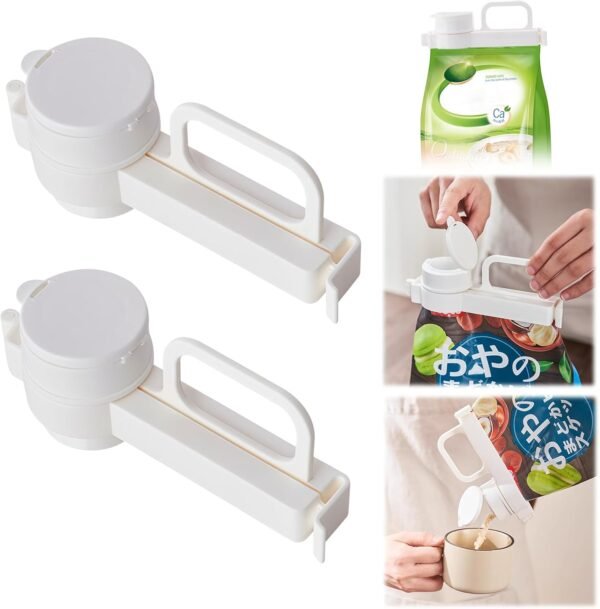 2PCS Food Bag Sealing Clip with Pour Spout, Bag Clips for Food Storage, Reusable Plastic Cap Sealer Clips, Suitable for Food, Liquid,Flour and Baby Food Storage Organizer