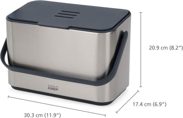 Joseph Joseph Collect 1.06 gallon/4 Liters Stainless Steel Food Compost Bin with Handle, Removable Inner Bucket and Bin Liners Storage, Includes Odor Filter and 3x Bin Liners - Image 5