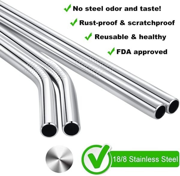 Jumbo Smoothie Straws Stainless Steel, Set of 6 Metal Milkshake Straws 0.4" Wide 10.5" Long Straws, Long Lasting & Food Grade, Metal Straws Reusable for Smoothie, Milkshake, Beverage - Image 2