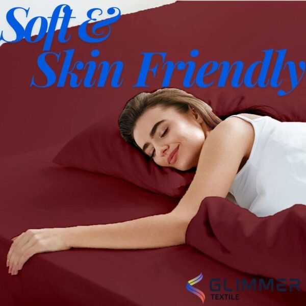 1PC Fitted Sheet| Organic Cotton| 1000 TC| | Full Size (54"X75") with 22" INCH DEEP Pocket| Skin Friendly|Comfy & Very Soft| Wrinkle Free| Burgundy - Image 3