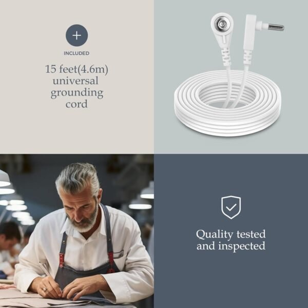 Grounding Sheets Queen, 90% Organic Cotton + 10% Pure Silver Fiber, Fitted Earth Sheets with 15 ft Grounding Cord, Queen Size 60"x 80"x 15", Gray - Image 3