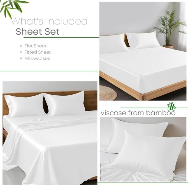 Linenwalas Premium 100% Viscose Derived from Bamboo Queen Sheet Set - Ultra Soft, Breathable & Cooling, Ideal for Hot Sleepers, 16" Deep Pocket, Hotel Luxury Bedding (White) - Image 2