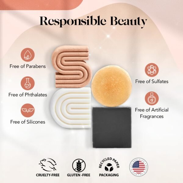 Kitsch 4-Piece Bar Set - Rice Water Shampoo & Conditioner Bars, Charcoal Body Soap Bar, Sugar Scrub Bar - Solid Bars w/Castor Oil & Coconut Oil - Vegan, Paraben & Sulfate Free, Hair & Body Care - Image 7