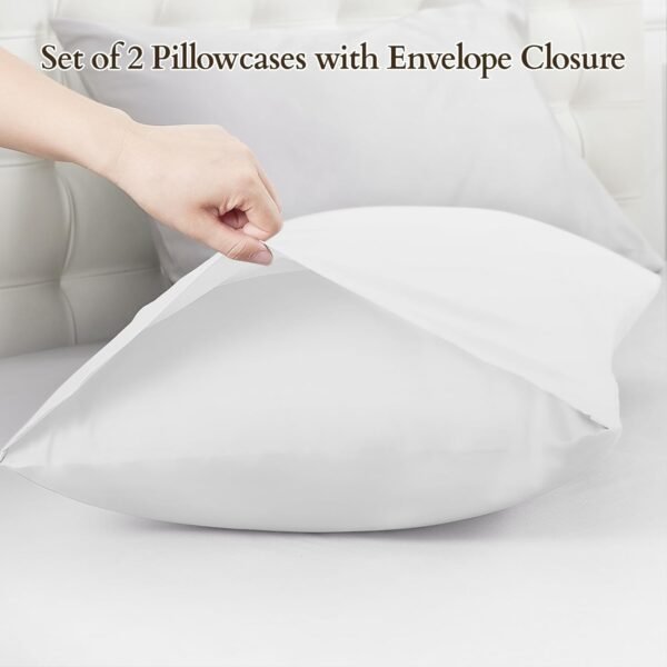 Warmstar 100% Organic Cotton White Pillow Cases Set of 2, Pillow Cases King Size Satin Weave Soft Hypoallergenic GOTS Certified Pillowcases Breathable Envelope Pillowcass,20x36 Inches - Image 6