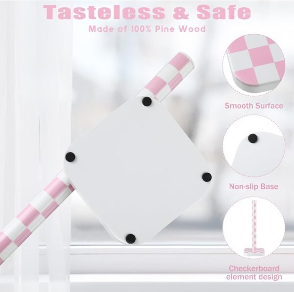 Black and White Checkerboard Paper Towel Holder Wood Paper Towel Stand Wooden Paper Towel Dispenser with Anti Skid Base for Kitchen Bathrooms Countertop (Pink) - Image 3