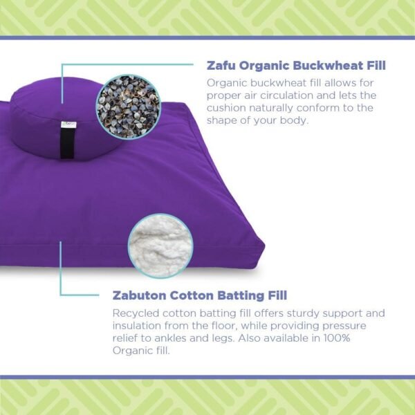 Bean's ZAFU + ZABUTON Meditation Set - Round Buckwheat Filled ZAFU Pillow + Large Cotton Filled ZABUTON Floor Pad - Forest Green Cotton Canvas - Traditional Tibetan Zen Mdfulness Seat Kit - Made USA - Image 5