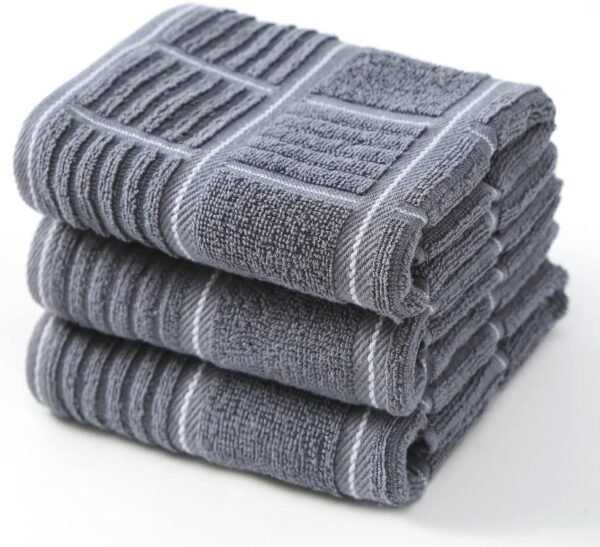 anyi 100% Cotton Gray Kitchen Towels, Absorbent Dish Towels with Hanging Loop, Soft Kitchen Hand Towels for Washing, Drying Dishes