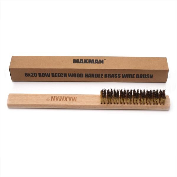 MAXMAN Copper Brass Brush, 20×6 Row Soft Bristle Wire Scratch Brushes with 10" Natural Beechwood Handle Barbell Brush for Cleaning Metal Surface Texturing, Removes Lint, 3Pcs - Image 2