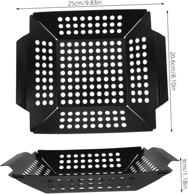 Toddmomy Barbecue Tool Roasting Pan Grill Tools Roaster Pan Grilling Platter BBQ Grill Baskets Camping Cookware Grilling Basket for Outdoor Grill Tray Iron Spray Non-Stick Paint Black - Image 2
