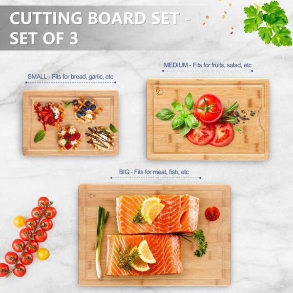 Bamboo Cutting Board Set With 5 PCS Utensils Set Kitchen Chopping Mats with Juice Chopping block - Image 3