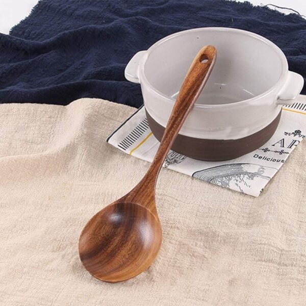 5 Pcs Best Wooden Spoons for Cooking Kitchen Utensils Set Non Stick Spoon Acacia Wood Utensil Cooking Spatula Turner Slotted Spoon Flat Wooden Spatula Set Mixing Cooking Spoons Kitchen Utensils - Image 5