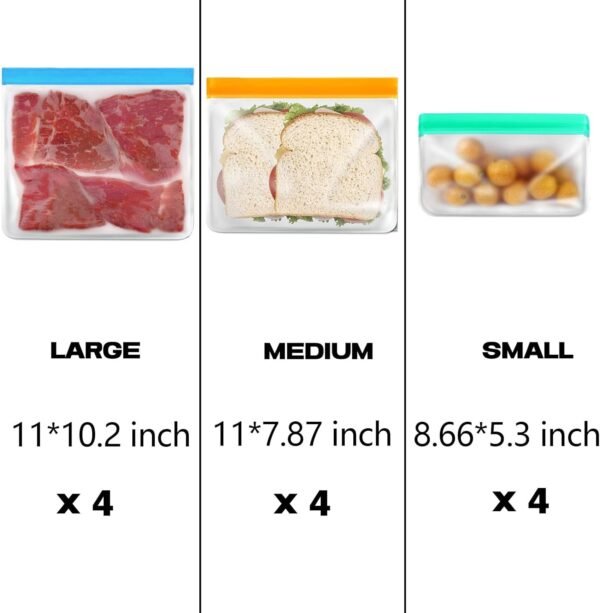 12 Pack Reusable Food Storage Bags Dishwasher Safe, Silicone Extra Thick Leak-proof Reusable Freezer Bags for Candy, Snack, Cereal, Travel Items, Home Organization - Image 7