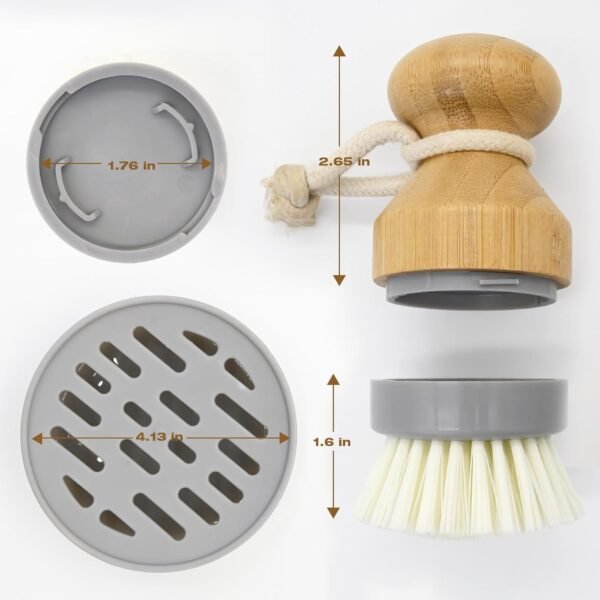 Bamboo Dish Palm Brush with Holder - 2 Pack RIMAY Wooden Replaceable Cleaning Scrub Brushes Washing Scrubber Set Kitchen Wood Dishwashing Tool for Pots,Pans,Counter&Sink - Image 7