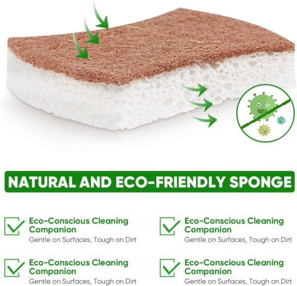 HOMEXCEL Natural Scrub Sponges Kitchen 24 Pack, Non-Scratch Cleaning Sponges for Dishes, Cellulose Sponges Safe on Non-Stick Cookware, Dual Sided Dish Sponge for Washing Dishes, Kitchen and Household - Image 4
