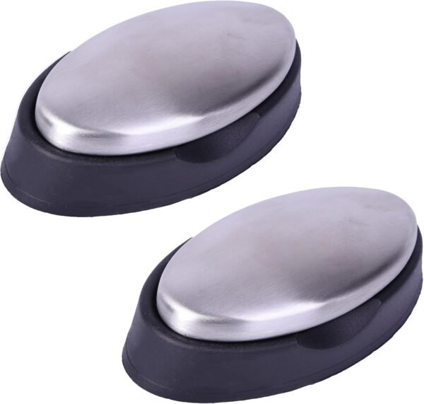 Stainless Steel Soap Odor Remover for Cleaner Onion Garlic Fish Strong Scents Hands and Remove Dog Breath Odor Skin Eliminating Odor Kitchen Gadgets Magic Soap with Soap Box (2pcs of Oval with Base)