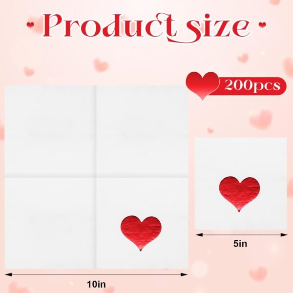 Janlaugh 200 Pcs Valentine Disposable Red Foil Love Heart Hand Napkins Decorative Paper Guest Towels for Valentine's Day Party Kitchen Lunch Dinner - Image 2