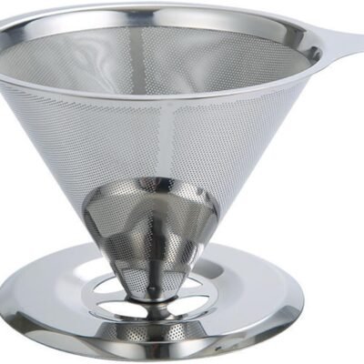Pour Over Coffee Dripper, Stainless Steel Coffee Filter, Fine Mesh Double Layer Design of Manual Reusable Cone Coffee Filters, Paperless Pour Over Coffee Maker (Double mesh 1-4 cups silver)