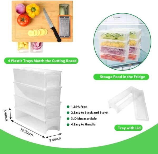 Bamboo Cutting Board with Containers, Lids, and Graters, Large Wood Cutting Board with Containers, Food Dropping Zone, Carving Board with Easy-grip Handle, Juice Groove - Image 6