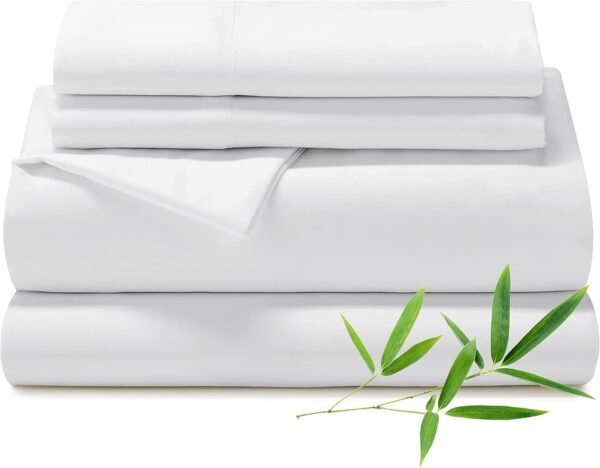 CozyLux Cooling Sheets King Size, Rayon derived from Bamboo, Oeko-TEX Certified Luxuriously Soft & Cooling Silky Sheet Set - 16" Deep Pockets 4 Piece Bedding Sheets & Pillowcases，White - Image 7