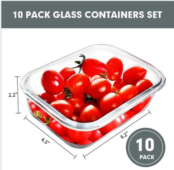 VERONES 10 Pack 22 OZ Glass Meal Prep Containers, Airtight Glass Lunch Containers Set, Glass Food Storage Containers with Lids,Exclusive of BPA, for Microwave, Oven, Freezer & Dishwasher Friendly,Grey - Image 2