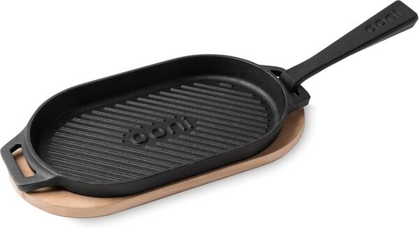 ooni Cast Iron Grizzler Plate - Griddle Cast Iron Pan - Cast Iron Cookware with Removable Handle - Cast Iron Griddle - Pre-Seasoned Oven Safe
