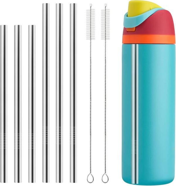 6PCS Metal Straw Compatible With Owala FreeSip 24 oz 32 oz 40 oz, With 2 Straw Cleaner, Reusable Stainless Steel Straws Replacement for Owala Water Bottle
