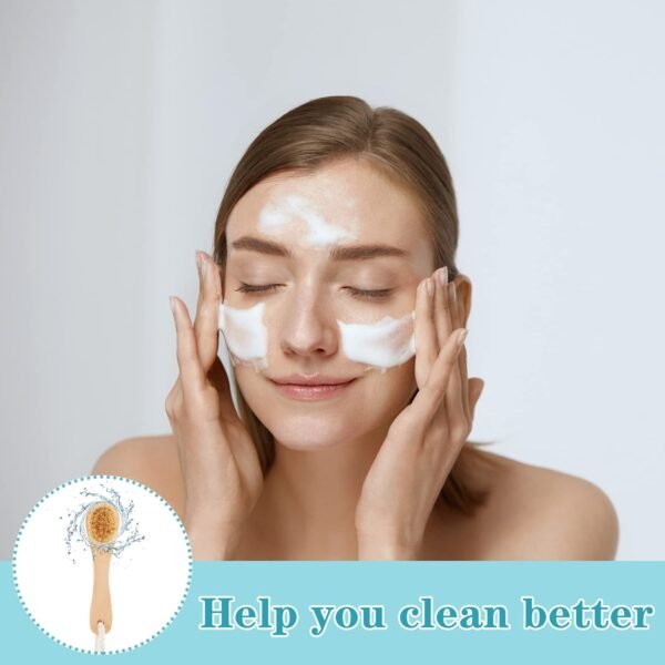 6 Pcs Natural Bristles Wooden Face Cleaning Brush Face Exfoliator Brush Dry Brush for Face Care Face Scrubber Exfoliator Wood Handle Facial Cleanser Face Exfoliator Tool to Unclog Pore - Image 6