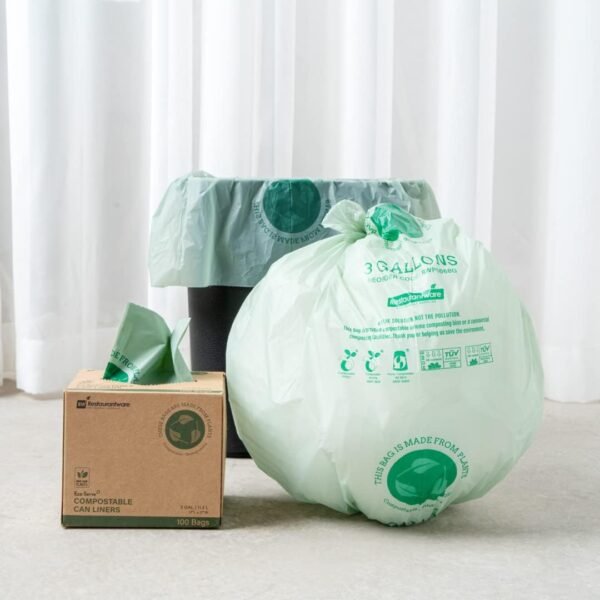 RW Eco 3 Gallon Biodegradable Garbage Bags, 100 Compostable Trash Bags - Star Seal Bottom, Won't Tear Or Leak, Green Plastic Trash Can Liners, Strong, For Office And Homes - Restaurantware - Image 3