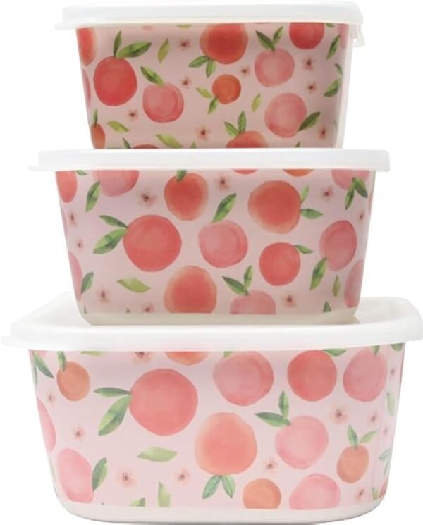 Forest & Twelfth Bamboo Food Storage Containers – Reusable, Eco Friendly, Organic Bamboo Meal Bins with Airtight Lids – Durable Kitchenware, Sustainable Lunch Boxes, Set of 3 (Peaches)