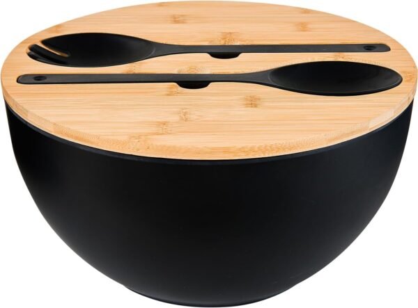 GEHE 12" Salad Bowls, Bamboo Fiber Salad Bowl with Lid, 7.7Qt Extra Large Mixing Bowls with Servers for Kitchen, Salad Serving Bowl Set with Utensils for Salad, Pasta, Fruits, Vegetables and Dessert
