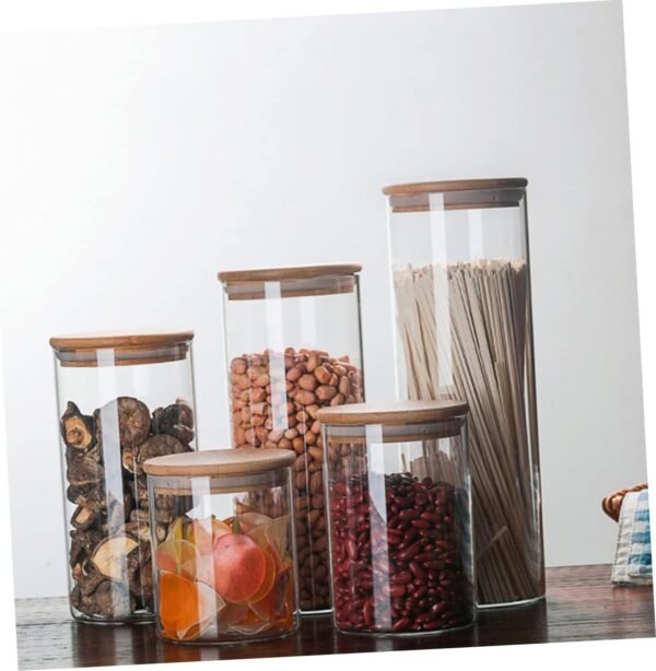 2pcs Sealed Jar Kitchen Storage Containers Storage Bins Utensil Basket Clear Storage Jar Lockable Keeper Food Storage Jar Rack Condiment Cups Food Containers Glass Containers Wood - Image 5