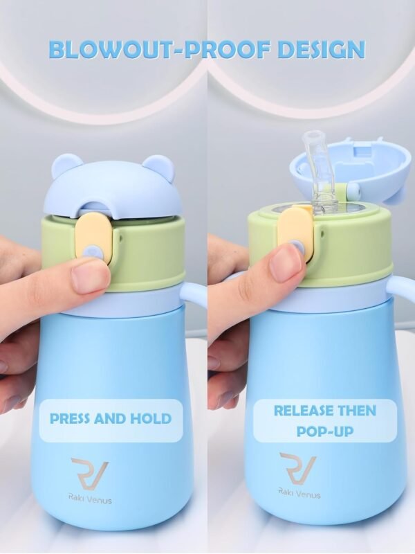 12oz Kids Insulated Water Bottle Double-Wall Vacuum Kids Water Bottle with Hygiene Silicone Straw Blowout-Proof Lid Insulated Water Bottle No BPA Durable Water Bottle Stainless Steel - Image 6