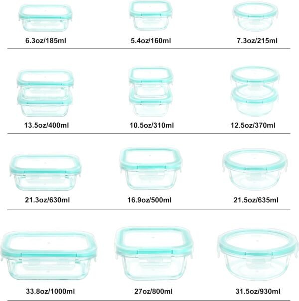 BAYZZ 30 Piece Glass Food Storage Containers Set, Glass Meal Prep Containers with Lids, Airtight Lunch Storage Containers, Microwave, Freezer and Dishwasher Safe, Green - Image 6