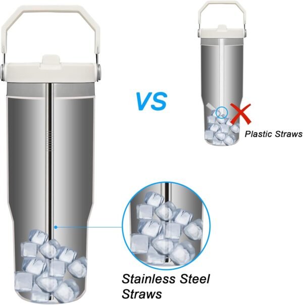 Metal Straws Reusable for Stanley Iceflow Flip 30oz Tumbler,6 Pack Replacement Stainless Steel Straws with 2PCS Straw Cleaner Brush for Stanley Accessories (Stainless Steel, for Stanley Iceflow 30oz) - Image 2