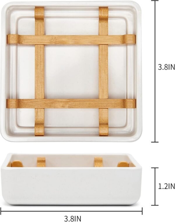 Bamboo Soap Dishes for Bar Soap Holders for Shower for Bathroom Sink Bulk Small Wooden Soap Tray Jabonera Pretty Neat Ventilated Soap Dish Disj Disk, Detachable (Single Right Angle White) - Image 2