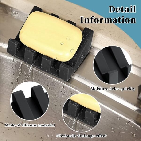 3 Pcs Silicone Soap Dish Self Draining Soap Dish Shower Waterfall Bar Soap Holder Tary with Keep Soap Bars Dry for Kitchen Bathroom Accessories (Grey, White,Black) - Image 3